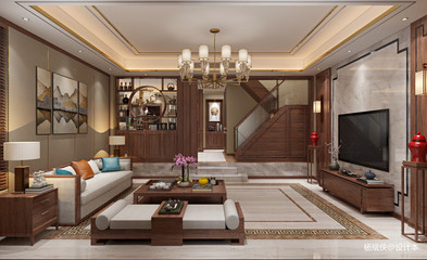 50万元别墅豪宅400平米装修案例_效果图 - 新中式装修风格 - 设计本