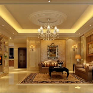简欧三居室客厅吊顶装修效果图