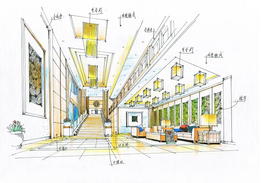 广州某大楼大堂手绘空间|室内设计|空间/建筑|金品装饰设计 - 原创设计作品 